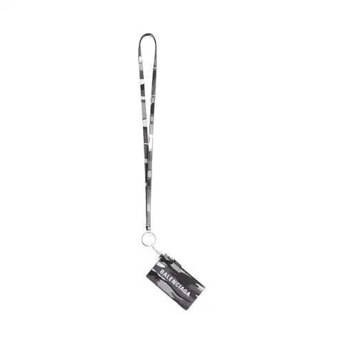 Balenciaga Sheepskin Key Ring Card Holder Men's Gray & White