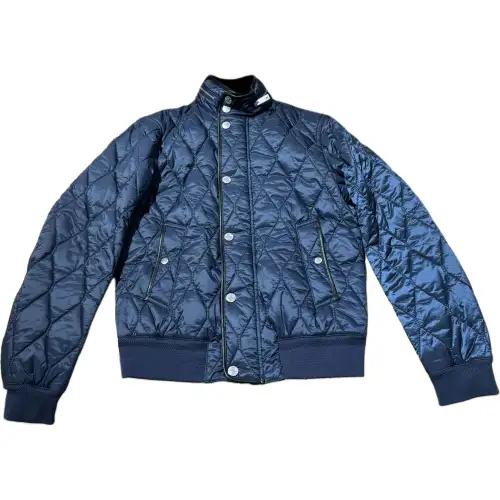 Burberry Puffer Jackets Men's Marine Blue Stand Collar Moderate Straight Fit