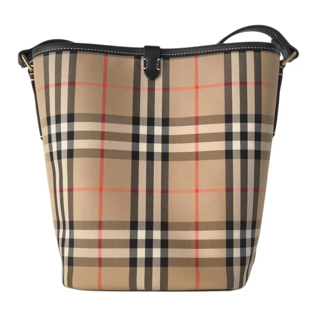 Burberry Cow Leather With Fabric Bucket Bag, Shoulder Bag, Crossbody Bag Medium Women's Beige