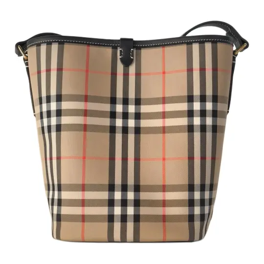 Burberry Cow Leather With Fabric Bucket Bag, Shoulder Bag, Crossbody Bag Medium Women's Beige