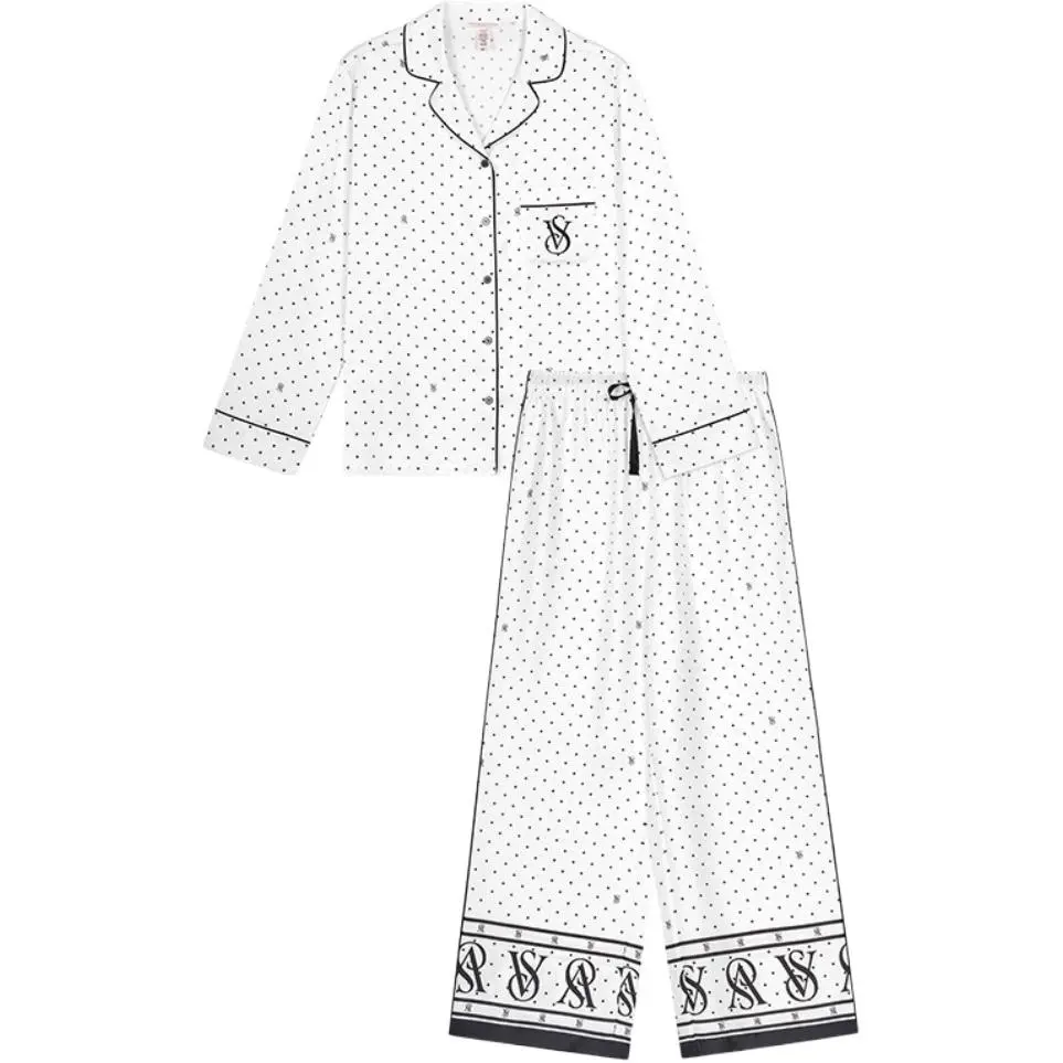 Victoria's Secret Pajama Set Lightweight Smooth And Sleek Shiny Satin Women's Gift Box Set Included White Polka Dot