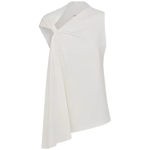 DIOR Quarterly New Products T Shirts Women's White Asymmetrical Collar Moderate