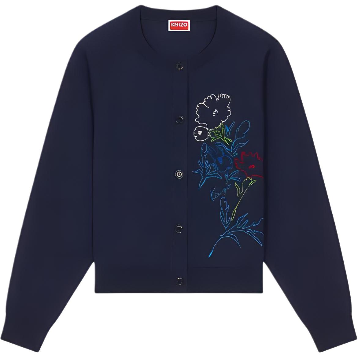 KENZO Drawn Flowers' Embroidered Cardigan Knitwear Women's Midnight Blue
