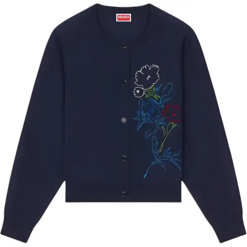 KENZO Drawn Flowers' Embroidered Cardigan Knitwear Women's Midnight Blue