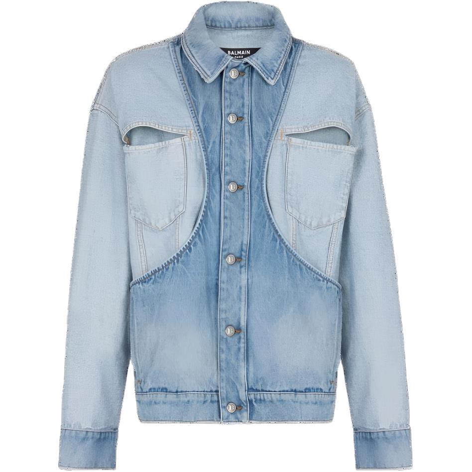 BALMAIN Balmain FW23 Veste En Denim À Découpe Inversée solid color single-breasted lapel long-sleeved jacket men's blue