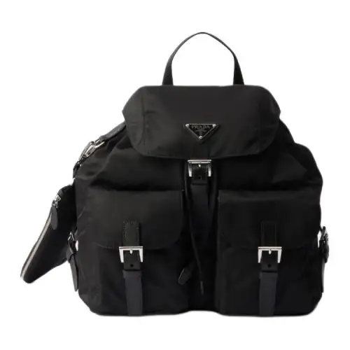 PRADA Saffiano Leather Detail Backpack Women's Black