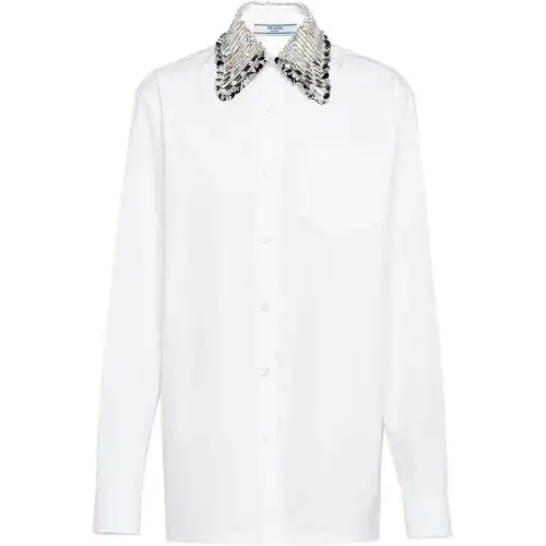 PRADA Shirts Women's White Square Collar Moderate Shirt