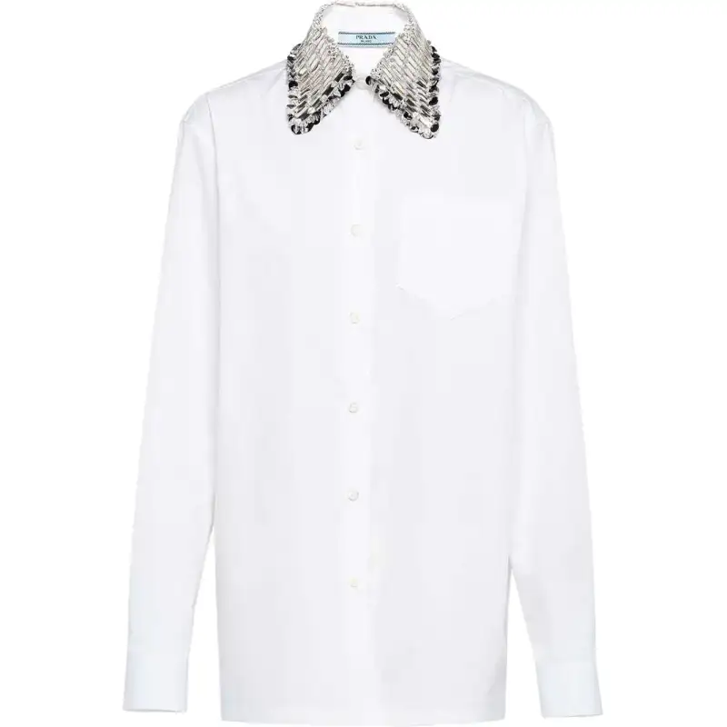 PRADA Shirts Women's White Square Collar Moderate Shirt