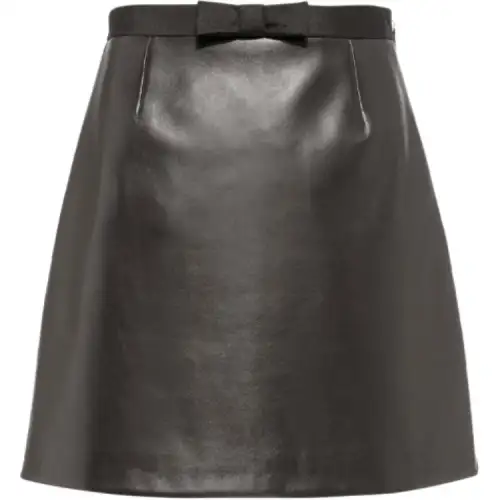 MIU MIU Leather Short Skirts Women's Coffee Moderate Short A Line Skirt