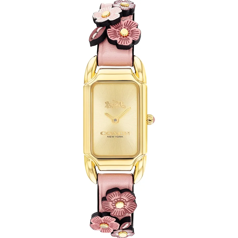 COACH Wrist Watches Quartz Movement Cow Leather/Cow Leather Strap 17.5*28.5mm Gold Dial Women's Watch