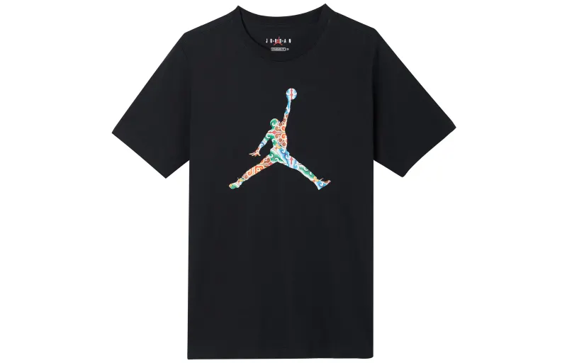 Jordan T Shirts Men's Black Crew Neck Moderate Straight Fit