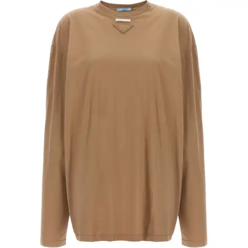 PRADA T Shirts Women's Brown Crew Neck Moderate Other