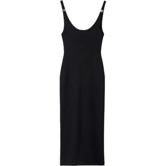 Miu Miu logo-plaque ribbed midi dress