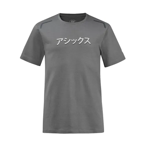 ASICS T Shirts Men's Gray Crew Neck Moderate