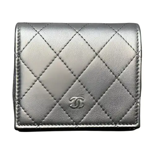 CHANEL Leather Wallet Small Women's Black