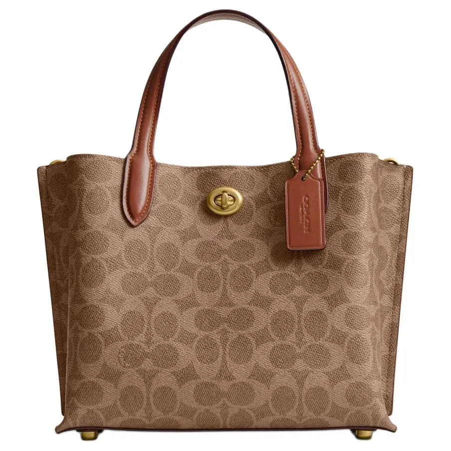 COACH Willow Artificial Leather Tote Bag, Shopping Bag, Shoulder Bag, Handbag Medium Women's Brown Yellow & Caramel