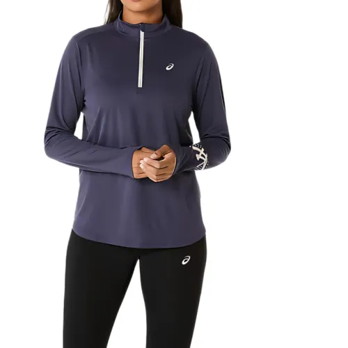 ASICS T Shirts Women's Blue Gray Stand Collar Moderate Straight Fit