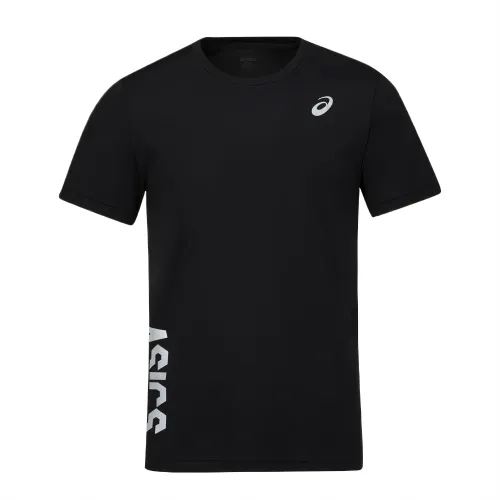 ASICS KATAKANA T Shirts Men's Black Crew Neck Moderate