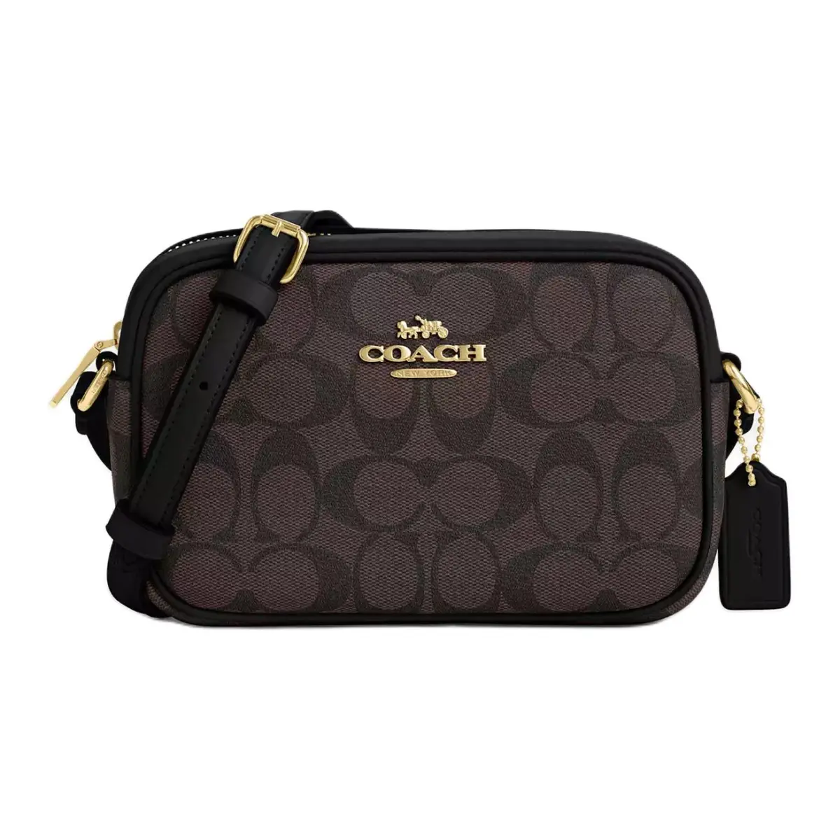 COACH Jamie Coated Canvas Camera Bag, Shoulder Bag, Crossbody Bag Small Women's Gold & Brown & Black