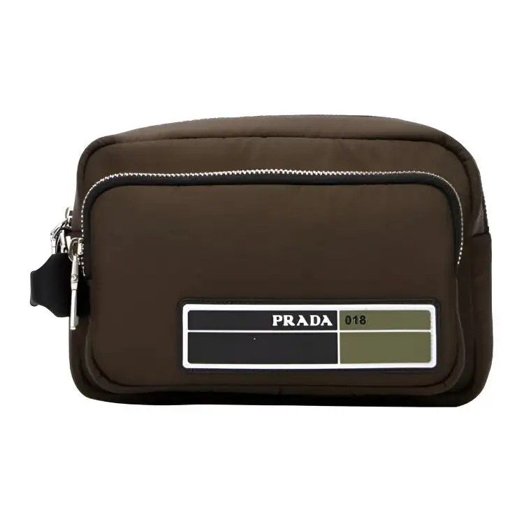 PRADA Brand Logo Nylon Clutch Men's Army Green
