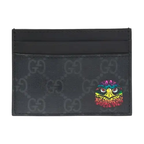 GUCCI Canvas With Leather Card Holder Men's Black & Gray