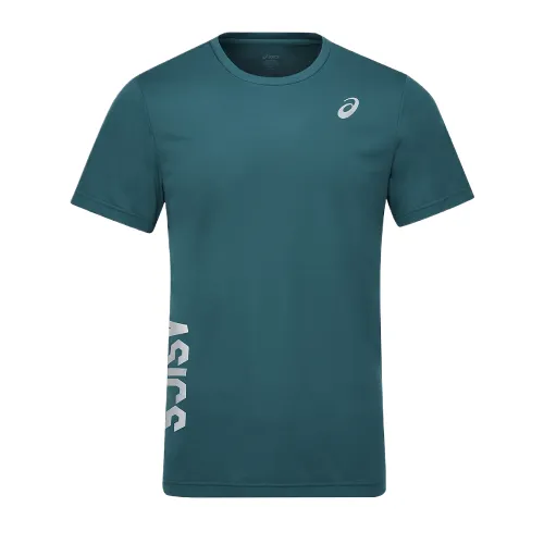 ASICS KATAKANA T Shirts Men's Green Crew Neck Moderate Straight Fit