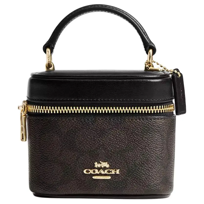 COACH AvaCrossbody Cow Leather Box Bag, Shoulder Bag, Crossbody Bag, Handbag Mini Women's Dark Brown & Black