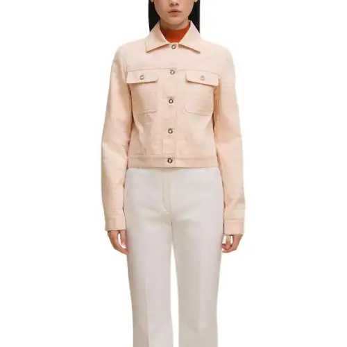 HERMES Denim Jackets Women's Pink Lapel Moderate