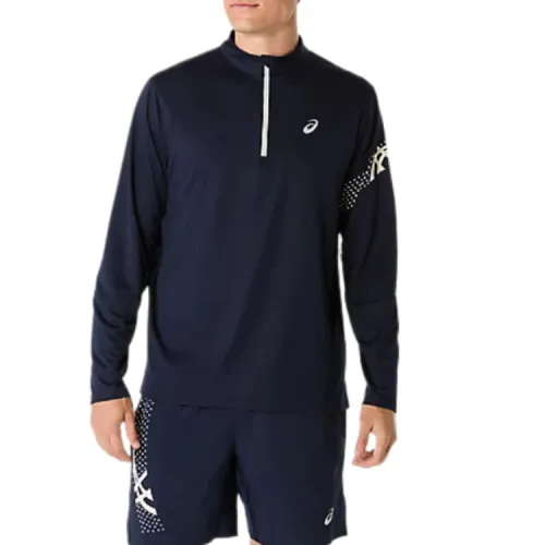 ASICS T Shirts Men's Blue Stand Collar Moderate Straight Fit