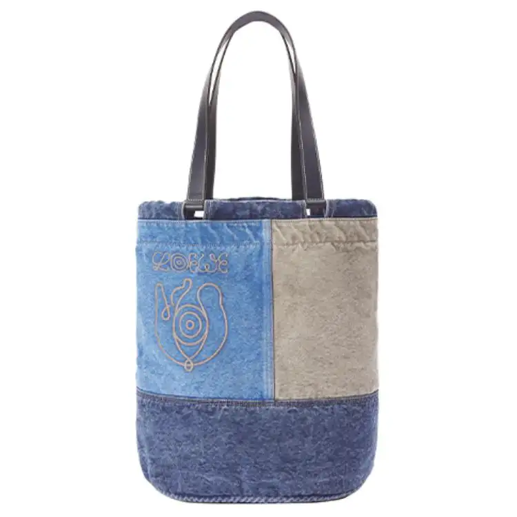 LOEWE Textile With Calfskin Bucket Bag Handbag Men's Blue & Multicolor