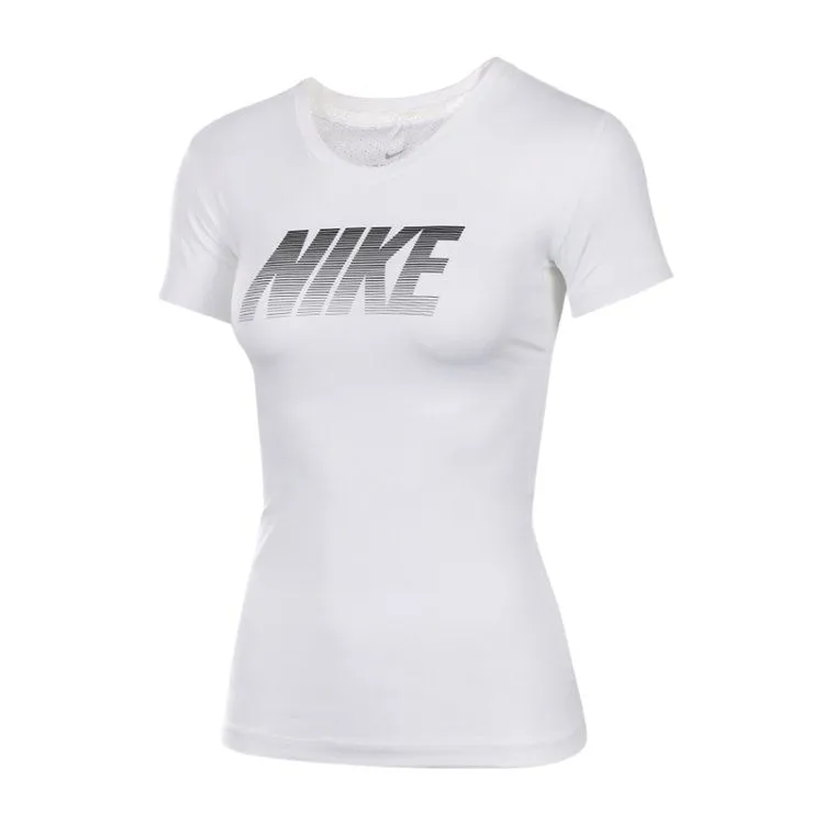 Nike Dri-Fit T-Shirts Women's White Crew Neck Moderate Nipped-in Waist