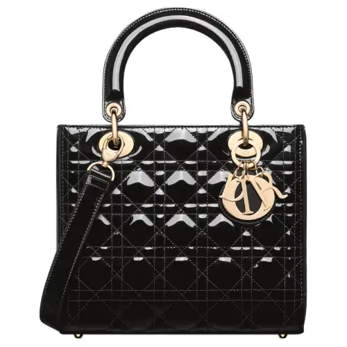 DIOR Lady Dior Patent Leather, Cow Leather Handbag Shoulder Bag, Crossbody Bag, Handbag Small Women's Black