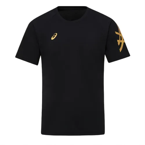 ASICS T Shirts Unisex Black Crew Neck Moderate