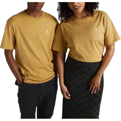 Converse Star Chevron T Shirts Unisex Yellow Crew Neck Moderate Straight Fit