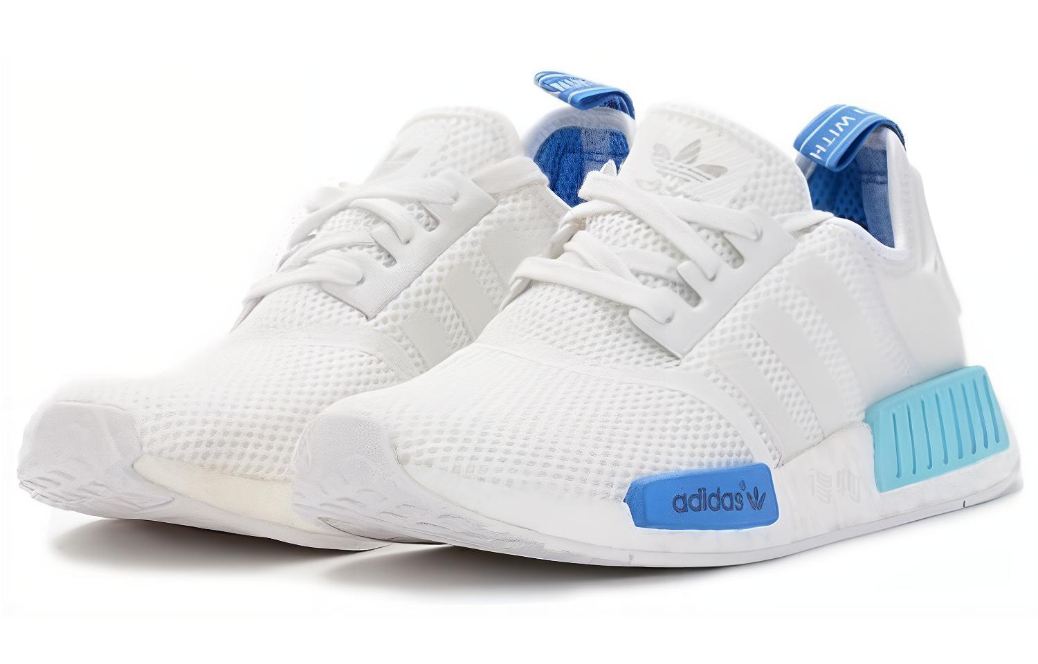 Женские кроссовки adidas originals NMD_R1 Blue Glow (бело-синие) — 白/亮蓝色 — фото 2