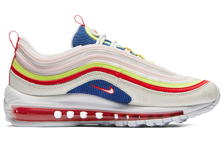 Женские кроссовки Nike Air Max 97 Corduroy White (W) OG (красно-розово-сине-желто-белые) — Красный / розовый / синий / жёлтый / белый — фото 2