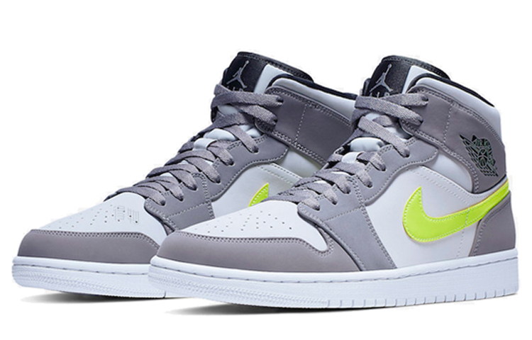 Мужские кроссовки Jordan Air Jordan 1 Mid Neon Yellow Grey (серыйжелтый) — Серыйжёлтый — фото 2