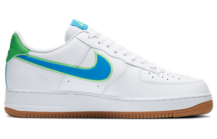 Мужские кроссовки Nike Air Force 1 (бело-сине-зеленые) — Белыйсинийзелёный — фото 2