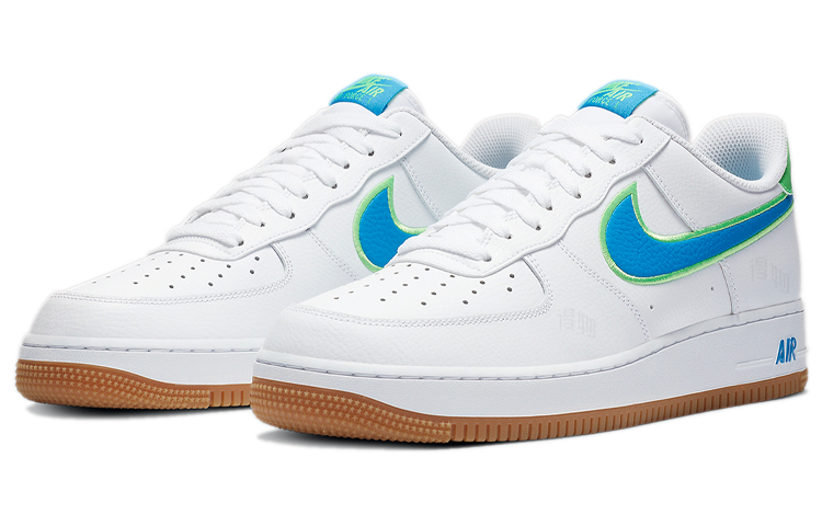 Мужские кроссовки Nike Air Force 1 (бело-сине-зеленые) — Белыйсинийзелёный — фото 3