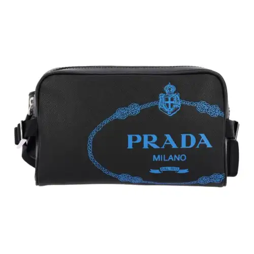 PRADA Cow Leather Fanny Pack Men's Black