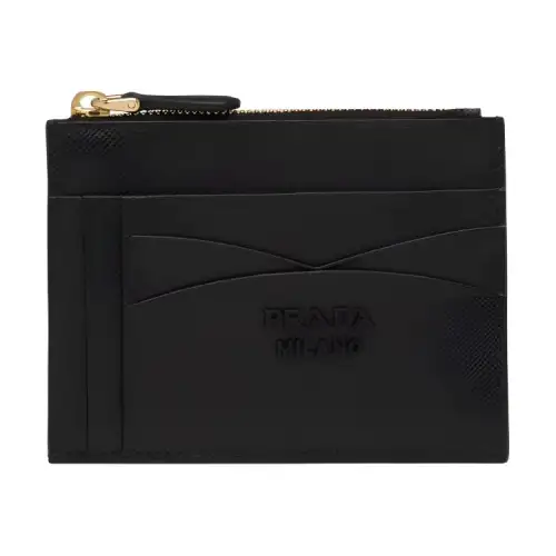 PRADA Saffiano Leather Card Holder Women's Black