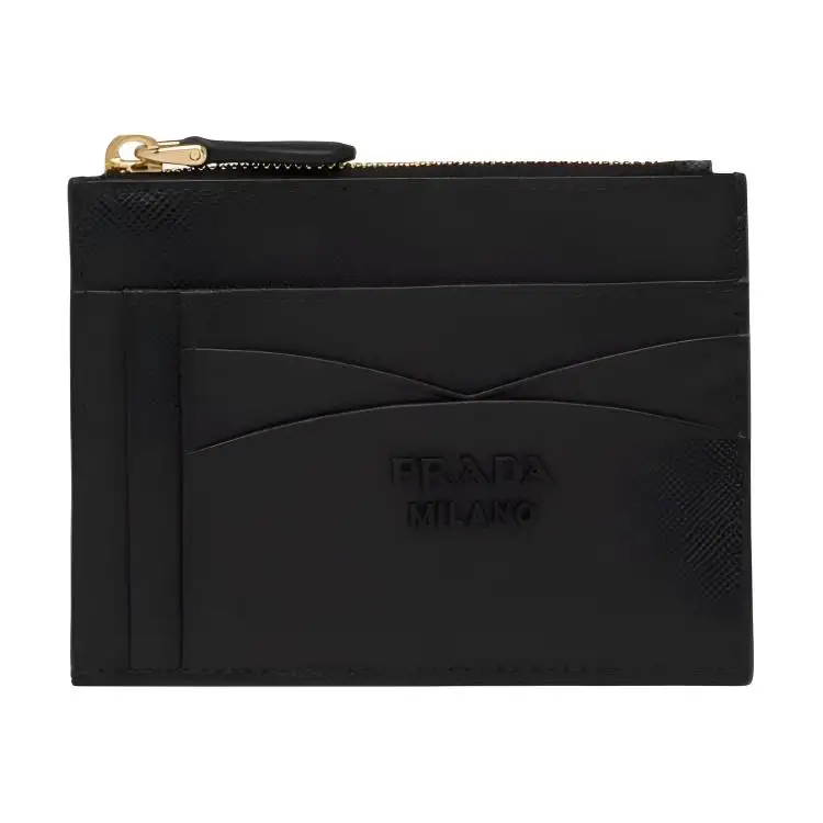 PRADA Saffiano Leather Card Holder Women's Black