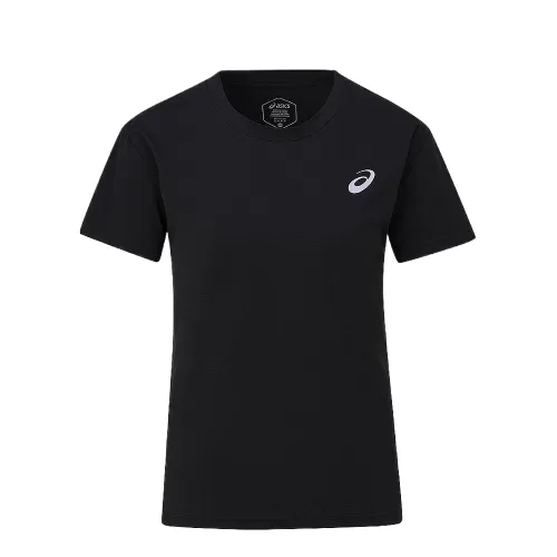 ASICS T Shirts Women's Black Crew Neck Thickened