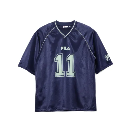 FILA T Shirts Unisex Navy V Neck Moderate Straight Fit