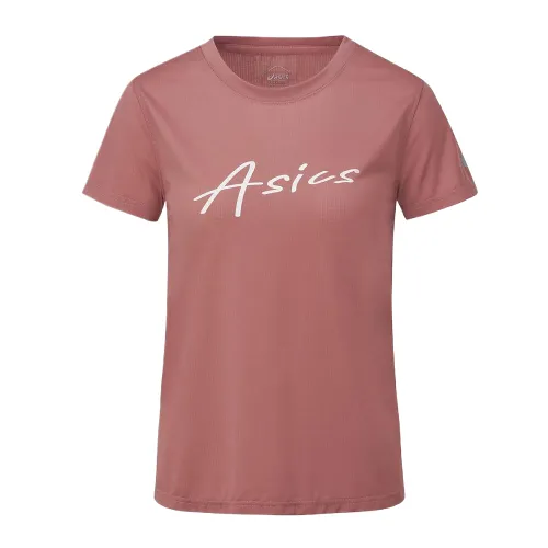 ASICS T Shirts Women's Pink Crew Neck Moderate Straight Fit