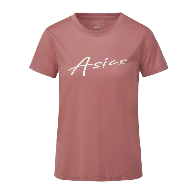 ASICS T Shirts Women's Pink Crew Neck Moderate Straight Fit