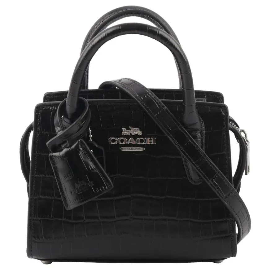 COACH Andrea Leather Shoulder Bag, Crossbody Bag, Handbag Mini Women's Silver & Black
