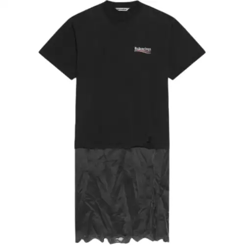 Balenciaga Political Campaign Short Sleeved Dress Women's Black