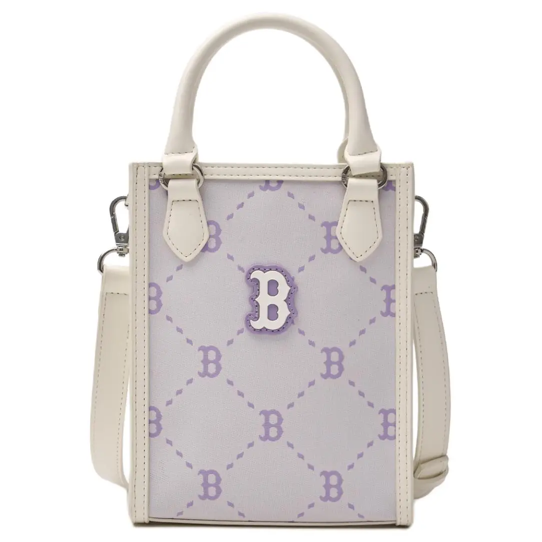 MLB Boston Red Sox Polyester Tote Bag, Shopping Bag, Handbag Mini Women's Purple & Gray