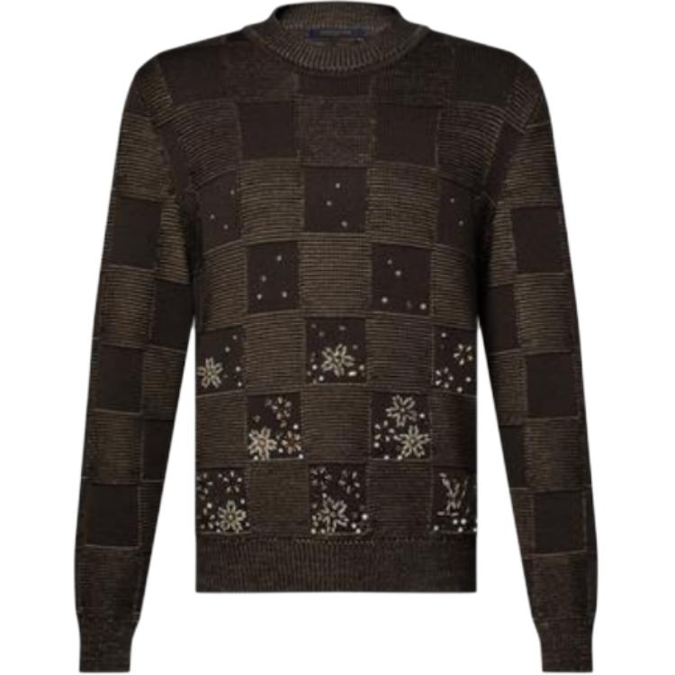 Lv Damier Embroidered Long Sleeved Crewneck